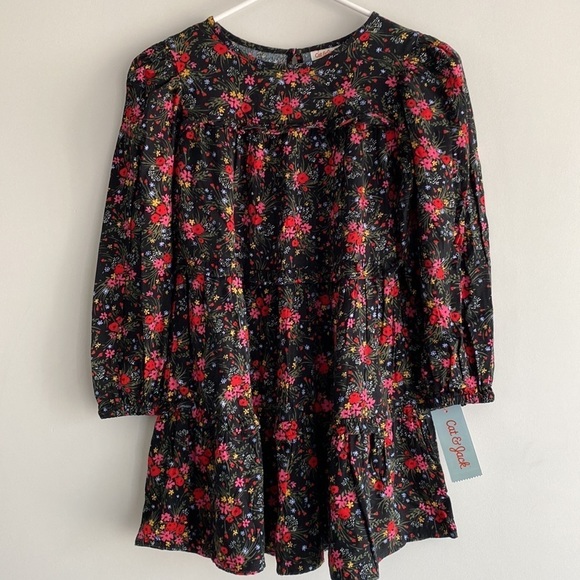 Girls' Long Sleeve Woven Dress - Cat & Jack™ Black Size M 7/8 - Picture 6 of 9